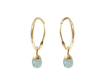 Cora Creole Aqua Chalcedony Briolette Gold Hoop Earrings