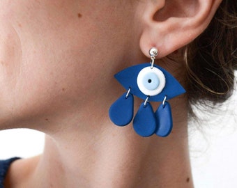 Kaletine Orecchini A Bottone Malocchio Blu – Argento Sterling 925 Con Zirconi, Rotondi 6mm
