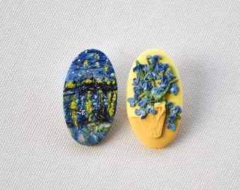 Van Gogh Art Earrings: Hand Sculpted Polymer Clay, Stainless Steel