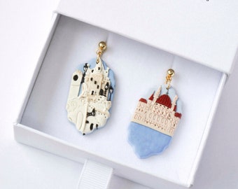 Budapest inspired earrings, Travel landscape clay earrings, Unique jewellery gift for travel lovers, Personalized earrings