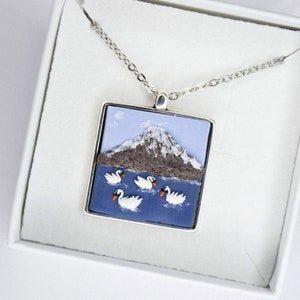 Mountain Fuji necklace, Japan inspired jewelry, Swan necklace, Mt. Fuji inspired jewelry, Swan lake necklace, Japan necklace
