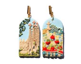 Barcelona landscape earrings, Sagrada Familia, Casa batllo, Travel inspired earrings, Spain inspired earrings, One of a kind earrings