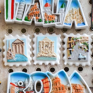 Imán para nevera con sello postal de Roma, Italia, regalos personalizados unisex, regalos para amantes de los viajes, imán de viaje de arcilla polimérica