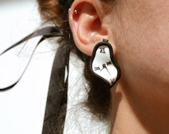 Dali Melting Clock Earrings: Polymer Clay Surreal Studs