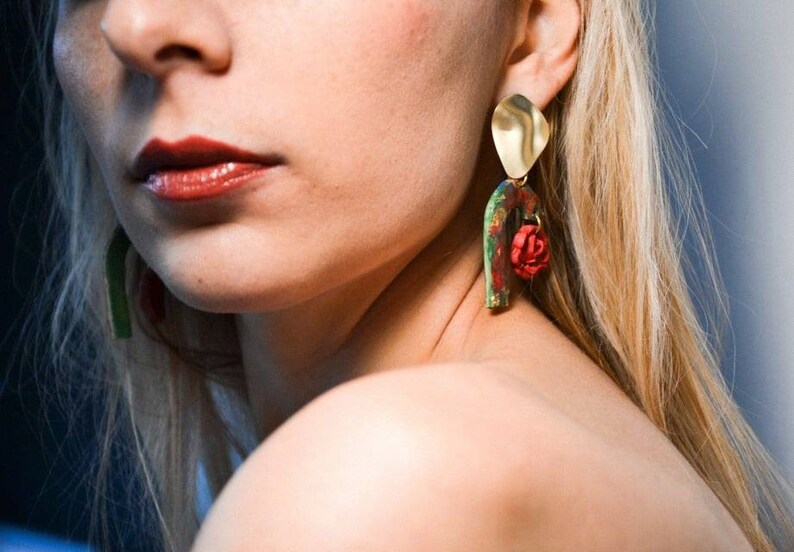 clay earrings Rose earrings wearable art earrings artistic earrings statement earrings
