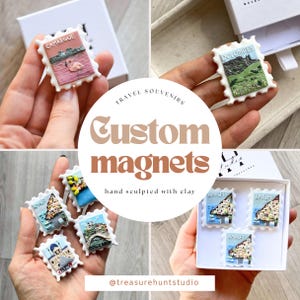 Poststempel personalisierter Kühlschrankmagnet, Unisex individuelle Geschenke, Geschenke für Reiseliebhaber, Polymer-Ton-Landschaftsreisemagnet