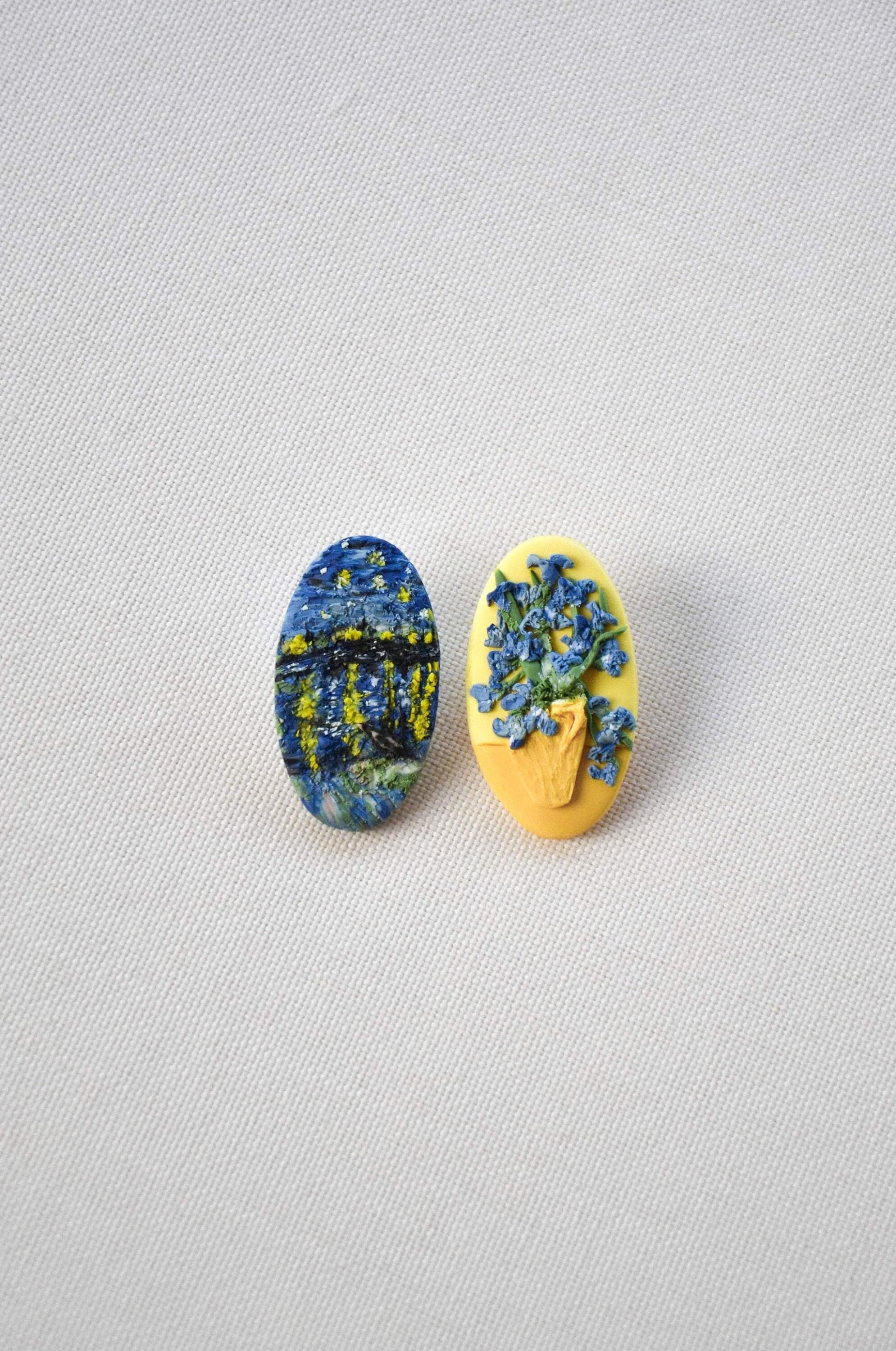 Boucles D'oreilles Faites Main 'Nuit étoilée' De Van Gogh - Pâte Polymère Artisanale - Neuf
