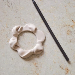 Etsy's Pick, Hair jewel, Circle clay hair accessories, Unique hair pins, Minimal flower shape hair pin, Circle hair pin with wooden stick image 2