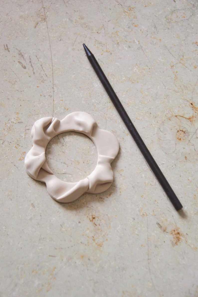 Etsy's Pick, Hair jewel, Circle clay hair accessories, Unique hair pins, Minimal flower shape hair pin, Circle hair pin with wooden stick image 2
