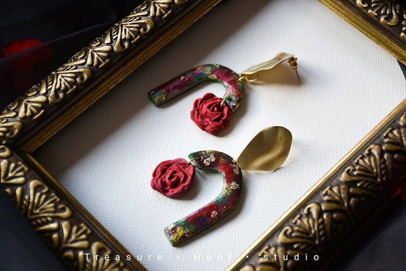 clay earrings Rose earrings wearable art earrings artistic earrings statement earrings