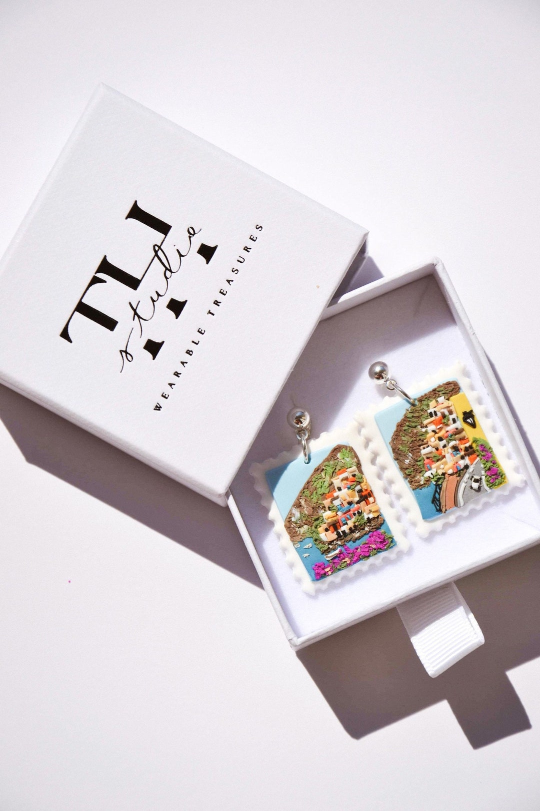 Positano Italy Earrings: 925 Silver Post Stamp Landscape Jewelry - Etsy Canada