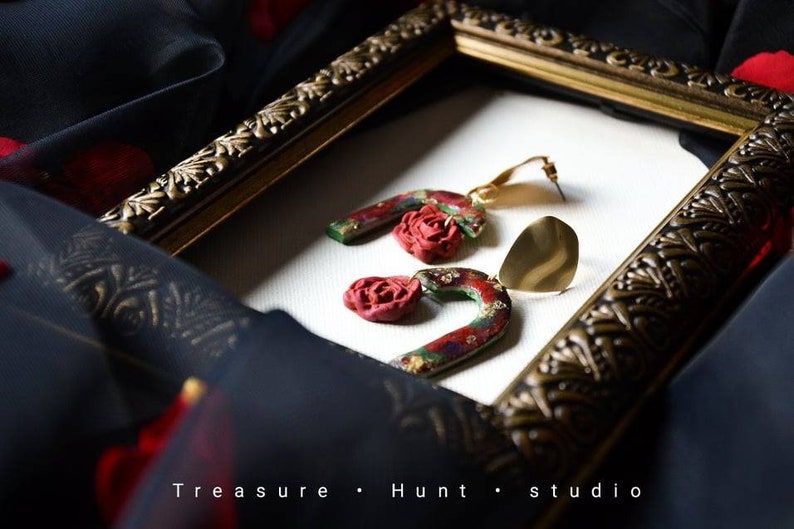 clay earrings Rose earrings wearable art earrings artistic earrings statement earrings