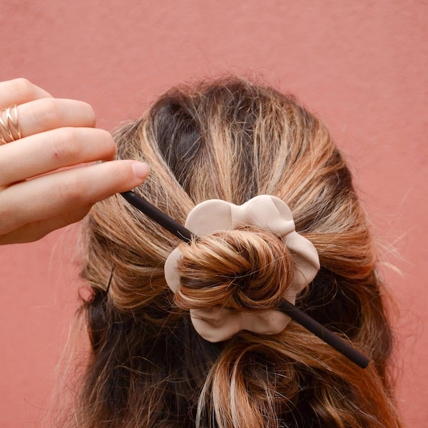 Etsy's Pick, Hair jewel, Circle clay hair accessories, Unique hair pins, Minimal flower shape hair pin, Circle hair pin with wooden stick