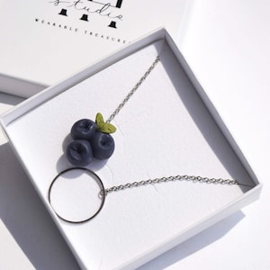 Blueberry necklace, Unique necklaces, Fruit necklace, Polymer clay necklaces, Modern necklace, Fruit jewelry