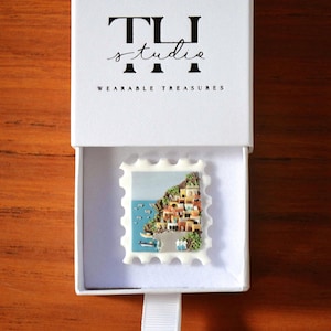 Amalfi coast Positano Italy post stamp fridge magnet, Unisex personalised gifts, Gifts for Travel lovers, Polymer clay travel magnet