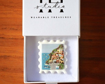 Côte amalfitaine Positano Italie timbre-poste aimant de réfrigérateur, cadeaux personnalisés unisexes, cadeaux pour les amateurs de voyage, aimant de voyage en argile polymère