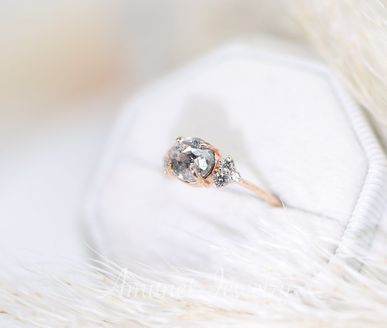 Round Salt and Pepper Diamond Ring Cluster Ring Engagement Etsy