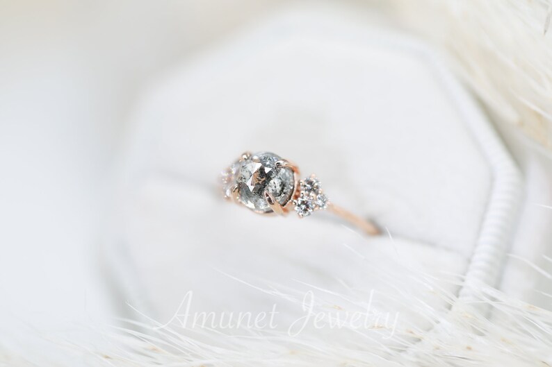 Round Salt and Pepper Diamond Ring Cluster Ring Engagement Etsy