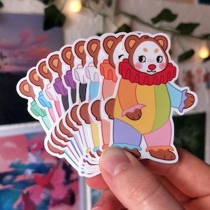VENTA Pegatinas de vinilo mate de osos payasos del orgullo pastel / impermeables para portátil, hidrofrasco, diario, cuaderno de bocetos, lindas y divertidas