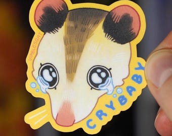 Crybaby Opossum - Matte Vinyl Sticker | waterproof laptop hydroflask journal sketchbook cute silly