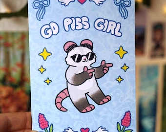 Go Piss Girl Opossum - A6 Postcard (10,5cm x 14,8cm)