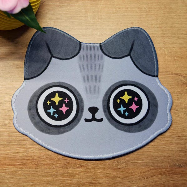 Niedliches waschbär Mauspad | Genähte Kante, Gummi zurück