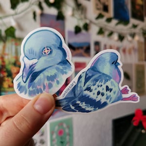 Gouache Tauben Matte Vinyl Aufkleber | wasserdichtes Laptop Hydroflask Journal Skizzenbuch Cute Silly Türkis Blau Pink