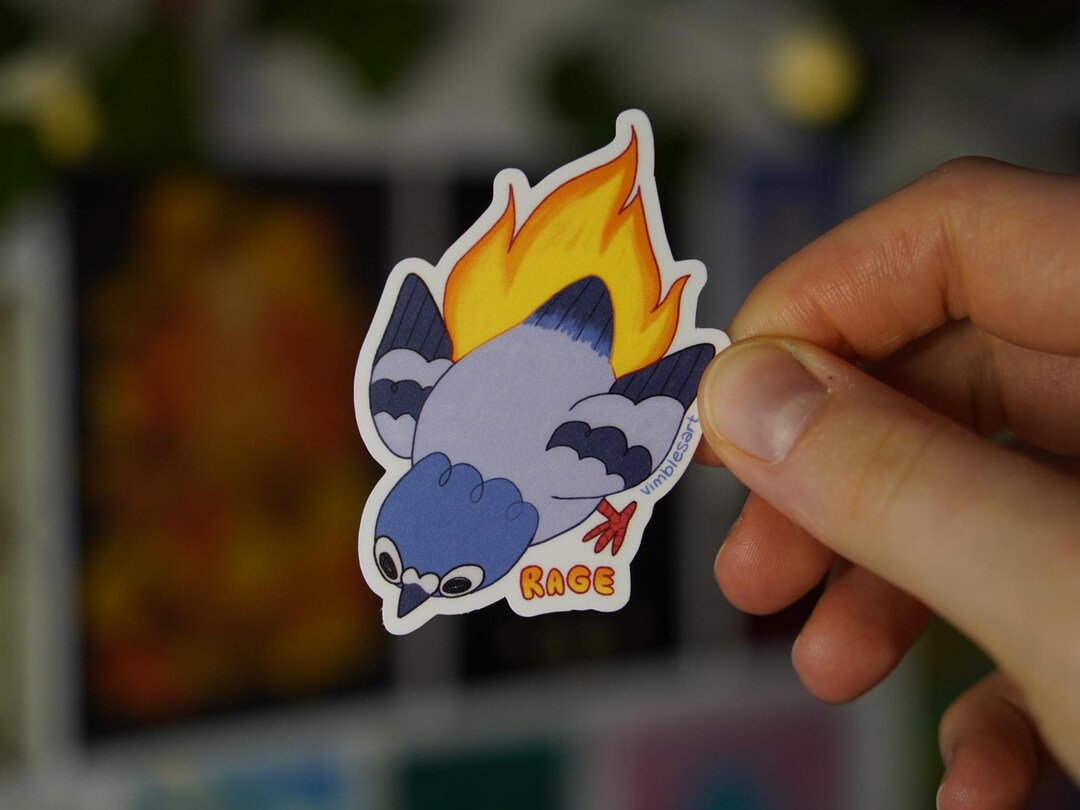 Flaming Rage Pigeon - Matte Vinyl Sticker | Waterproof Laptop ...