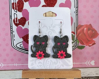 Handmade Polymer Clay Cat Earrings: Valentine's Day Stainless Steel Dangles