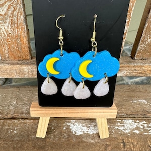 Handmade Polymer Clay Earrings - Cute Cloud with Raindrops, Unique Weather-Inspired Jewelry, Perfect Gift for Any Occasion