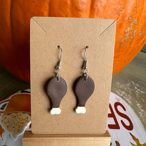 Thanksgiving Turkey Leg Earrings - Handmade Polymer Clay Jewelry - Cute Fall Accessories - Fun Holiday Gift Idea for Women & Teens