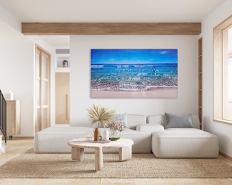 Obra original "7-2022 - 120x210cm". Oléo y acrílico sobre lienzo de lino. Cuadro del mar, Paisaje marino, Pintura del mar Mediterráneo.