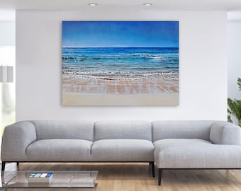 Obra original "5-2022 110x150cm". Oléo y acrílico sobre lienzo de lino. Cuadro del mar, Paisaje marino, Pintura del mar Mediterráneo.