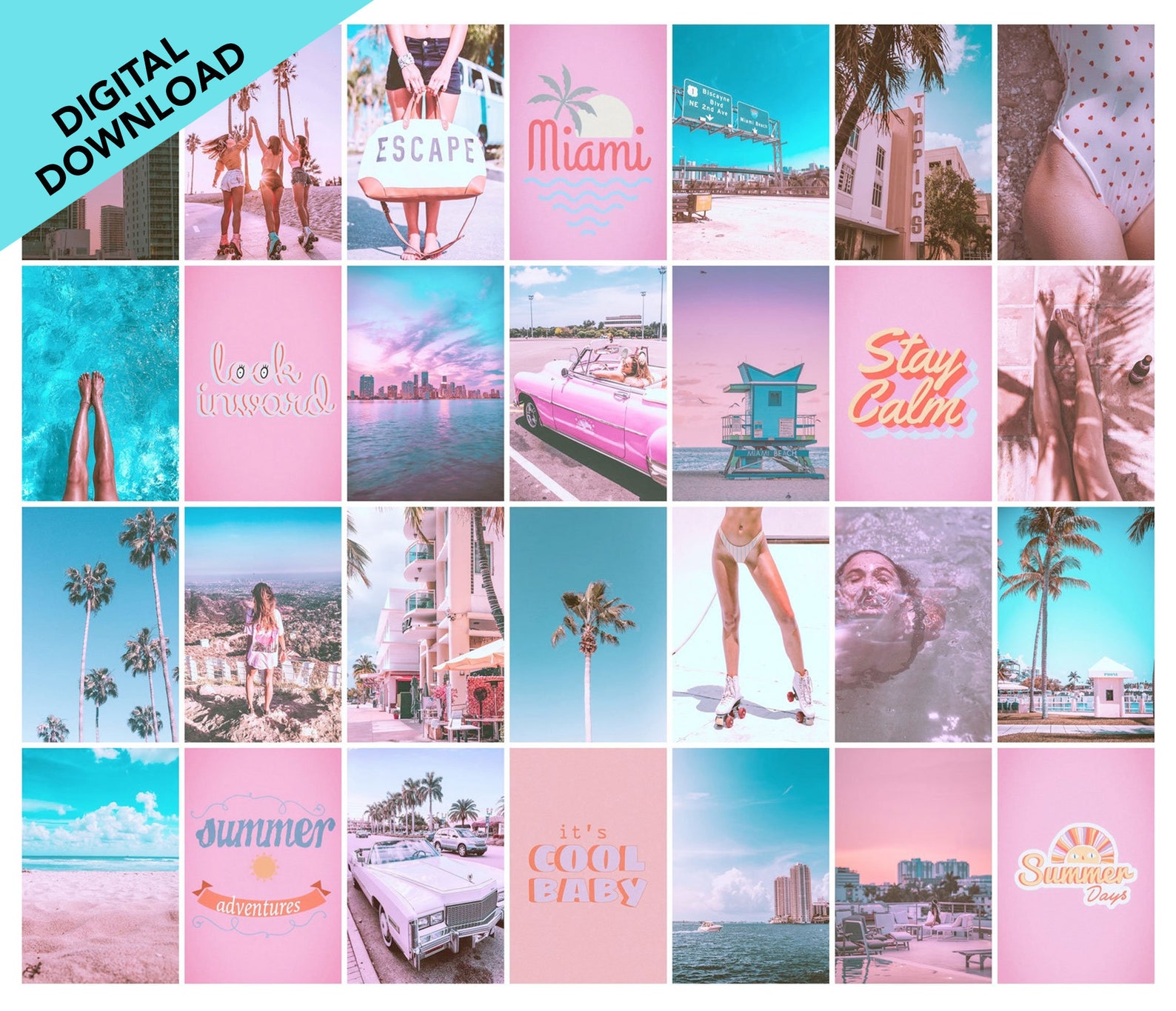 Miami Vibes Retro VSCO Wall Collage Kit Photo Wall Aesthetic - Etsy