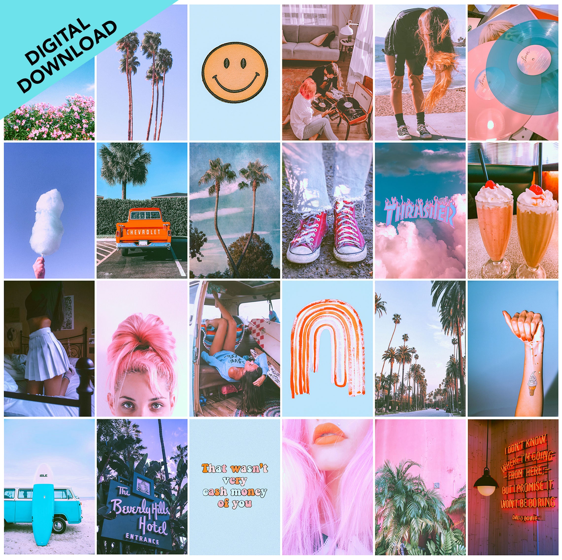 Teen Retro Vintage VSCO Wall Collage Kit Photo Wall Aesthetic Prints -  College Dorm Bedroom Decor [DOWNLOAD] A5 & 6x4 Photos (50 pcs)