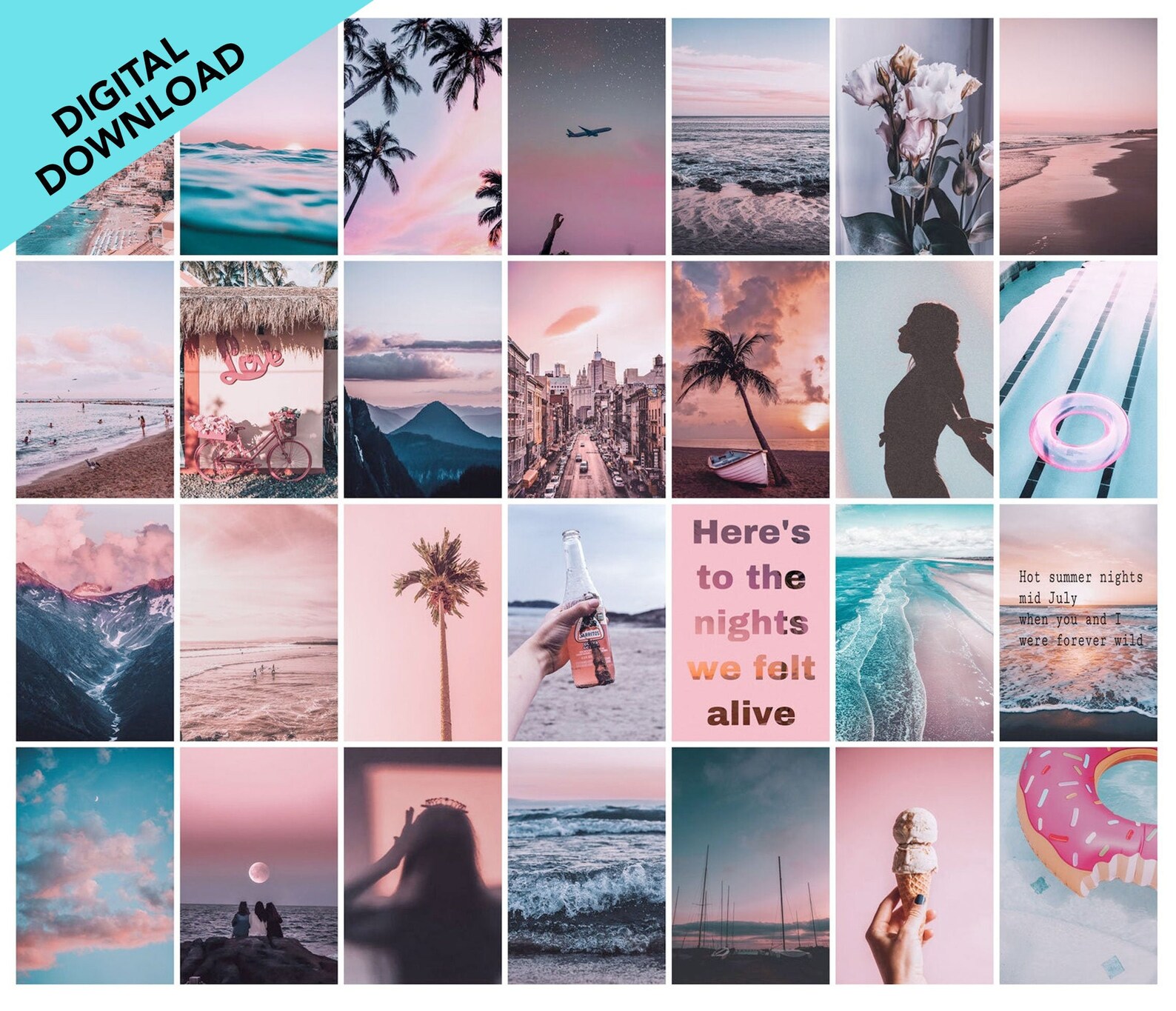 Summer Nights Pink VSCO Wall Collage Kit Photo Wall Aesthetic Etsy