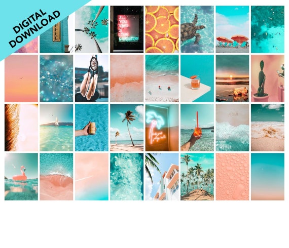 Summer Vibes Vsco Wall Collage Kit Beach Blue Orange Peach Etsy