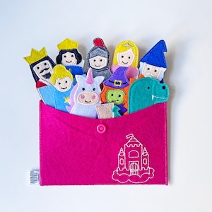 Felt Finger Puppets Fairy Tales King, Queen, Knight, Princess, Dragon, Unicorn, Wizard, Witch, Fairy Narrate Bedtime Stories image 1