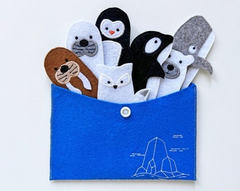 Felt Finger Puppets - Polar Animals (Walrus, Penguin, Polar Bear, Killer Whale, Seal, Grey Whale, Polar Fox)