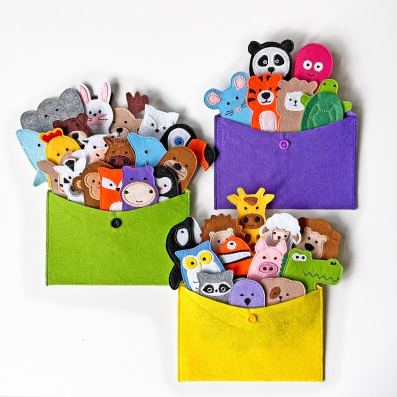 Create Your Own Felt Finger Puppet Set, 53 Animals, Educational Toys