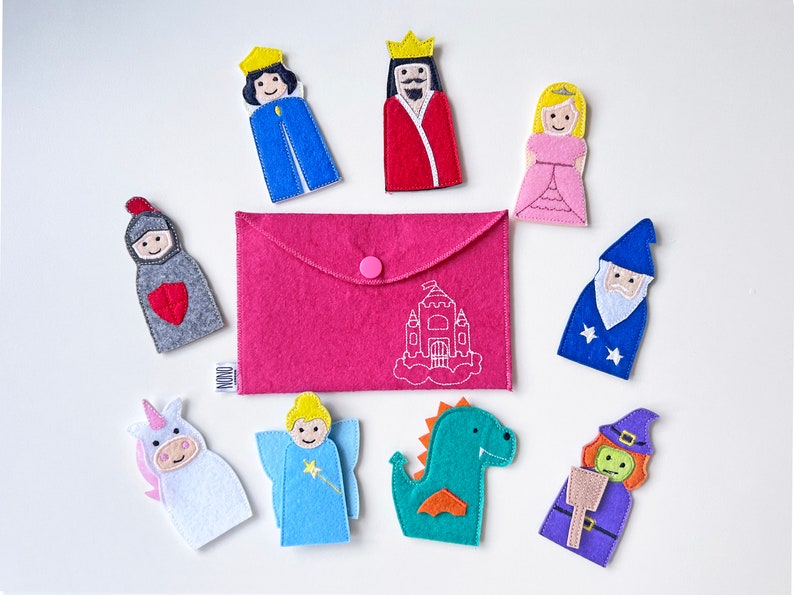 Felt Finger Puppets Fairy Tales King, Queen, Knight, Princess, Dragon, Unicorn, Wizard, Witch, Fairy Narrate Bedtime Stories image 4