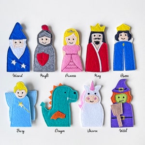 Felt Finger Puppets Fairy Tales King, Queen, Knight, Princess, Dragon, Unicorn, Wizard, Witch, Fairy Narrate Bedtime Stories image 2