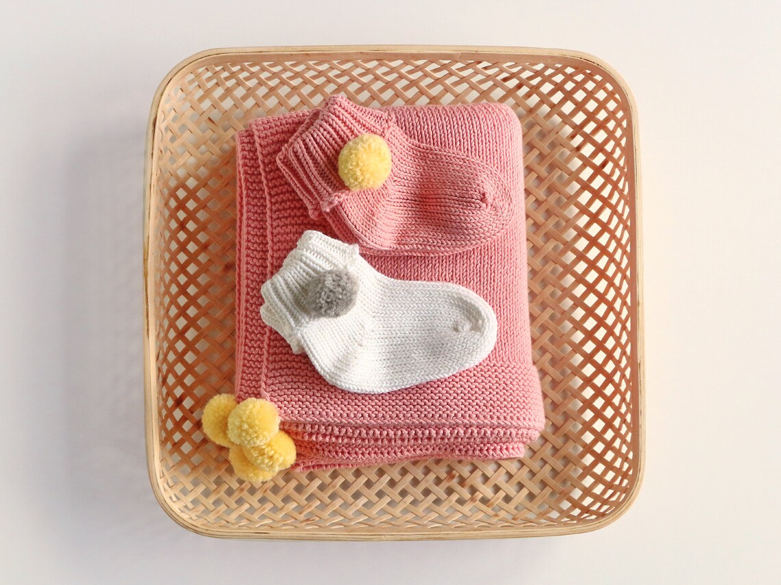 Cotton Baby Blanket & Socks Set Knitted Blanket Stroller Etsy