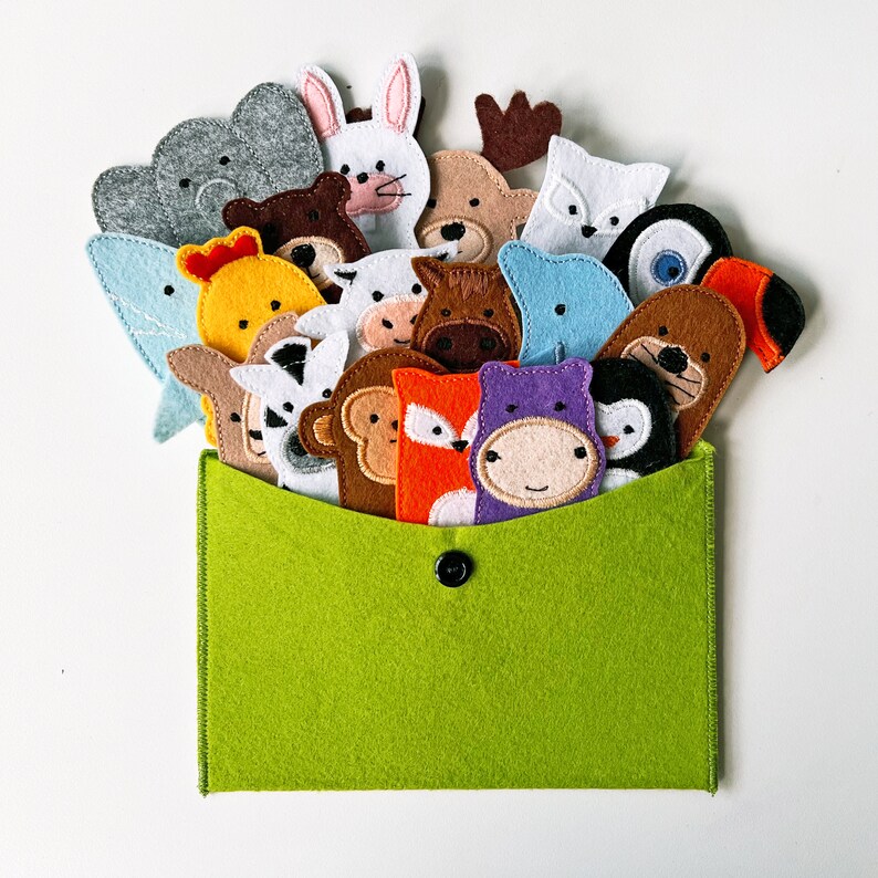 Create Your Own Felt Finger Puppet Set, 53 Animals, Educational Toys