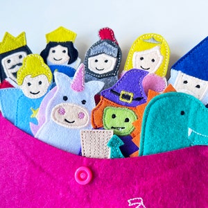 Felt Finger Puppets Fairy Tales King, Queen, Knight, Princess, Dragon, Unicorn, Wizard, Witch, Fairy Narrate Bedtime Stories image 3