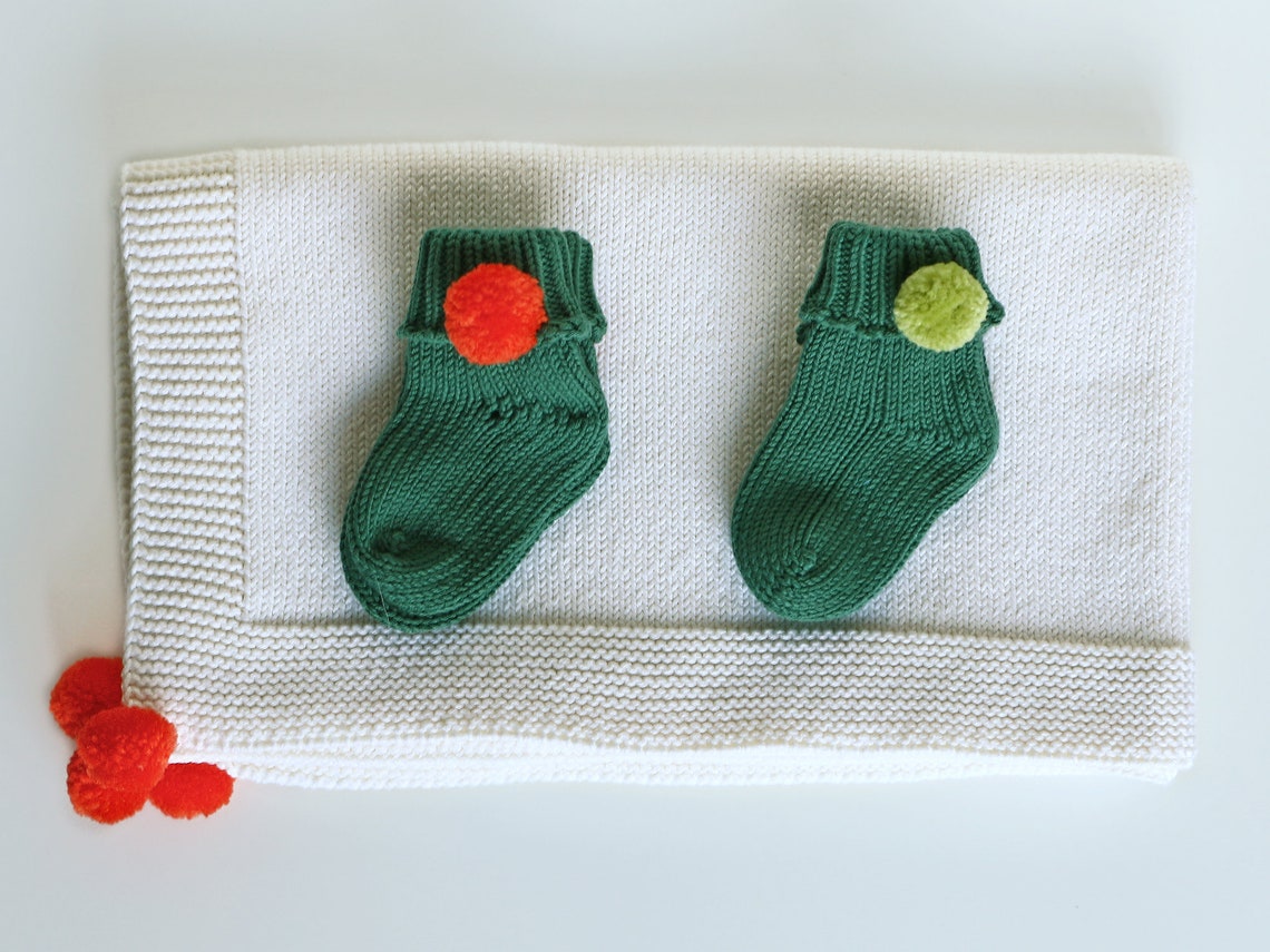 Cotton Baby Blanket & Socks Set Knitted Blanket Stroller Etsy
