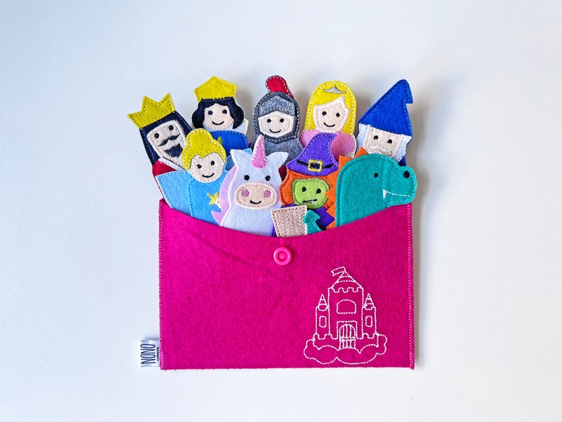 Felt Finger Puppets Fairy Tales King, Queen, Knight, Princess, Dragon, Unicorn, Wizard, Witch, Fairy Narrate Bedtime Stories image 1