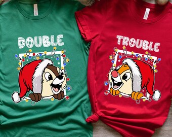 Chip and Dale Disney Christmas Double Trouble Shirt, Disney Couple Christmas Shirt, Double Trouble Christmas Shirt, Disneyland Christmas Tee