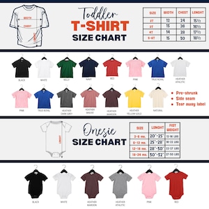 K&ouml;nnte beinhalten: Eine Gr&ouml;&szlig;entabelle f&uuml;r T-Shirts und Bodys f&uuml;r Kleinkinder. Die T-Shirt-Tabelle enth&auml;lt Ma&szlig;e f&uuml;r Breite, Brust und L&auml;nge in cm. Die Body-Tabelle enth&auml;lt Informationen zu L&auml;nge und Gewicht. Verschiedene T-Shirt- und Body-Farben werden angezeigt.
