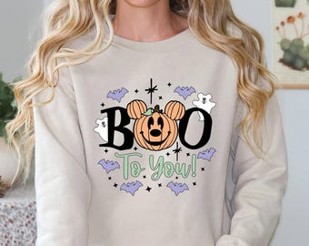 Disney Cute Mickey Boo Halloween Sweatshirt, Disney Halloween Hoodie, Family Matching Disney Pumpkin Sweatshirt, Mickey Halloween Hoodie